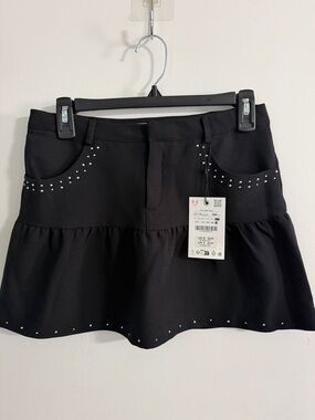 Zara Black Mini Skirt with Rhinestone Pocket Detail